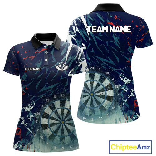 Blue Geometric Darts Shirt With Pocket Option Custom Women's Darts Jersey TDM5363
