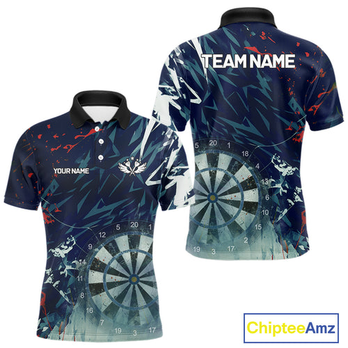 Blue Geometric Darts Shirt With Pocket Option Custom Men's Darts Jersey TDM5363