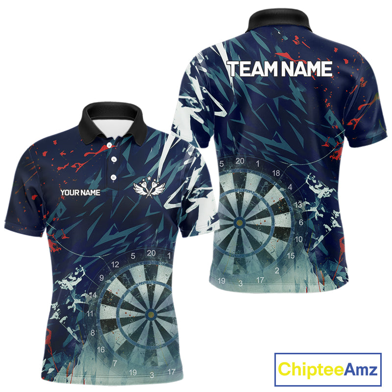 Blue Geometric Darts Shirt With Pocket Option Custom Men's Darts Jersey TDM5363