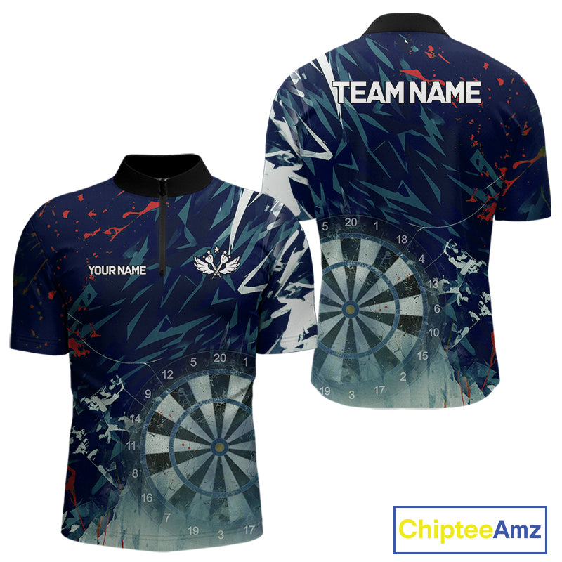Blue Geometric Darts Shirt With Pocket Option Custom Men's Darts Jersey TDM5363