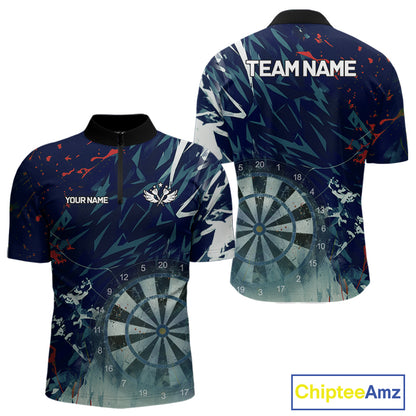 Blue Geometric Darts Shirt With Pocket Option Custom Men's Darts Jersey TDM5363