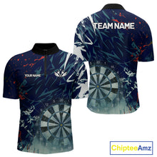 Load image into Gallery viewer, Blue Geometric Darts Shirt With Pocket Option Custom Men&#39;s Darts Jersey TDM5363