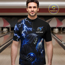 Load image into Gallery viewer, Blue Grim Reaper Bowling Shirt For Men Custom Lightning Team League Bowling Jersey Polo &amp; 1/4 Zip TDM5854