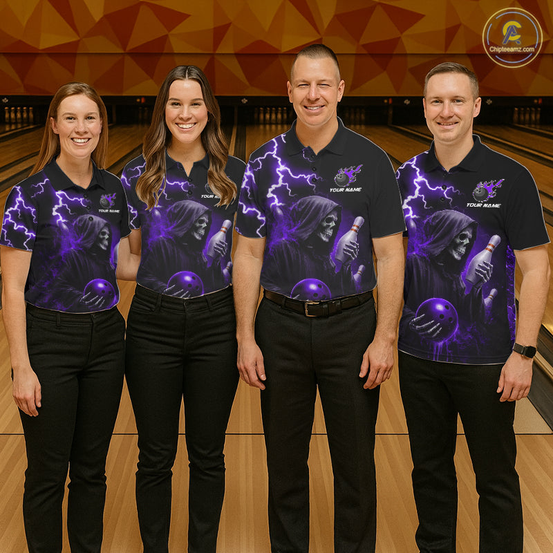 Purple Grim Reaper Bowling Shirt For Women Custom Lightning Team League Bowling Jersey Polo, 1/4 Zip TDM5856