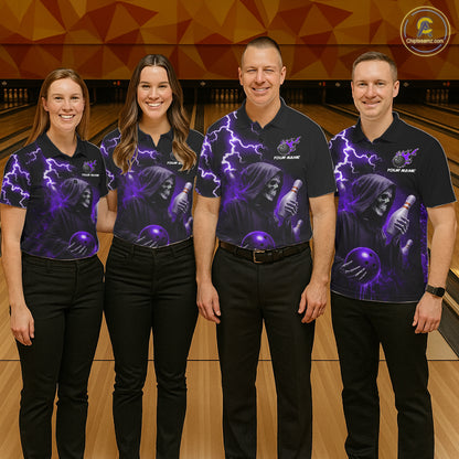 Purple Grim Reaper Bowling Shirt For Women Custom Lightning Team League Bowling Jersey Polo, 1/4 Zip TDM5856