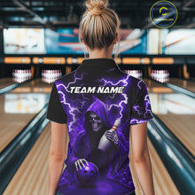 Load image into Gallery viewer, Purple Grim Reaper Bowling Shirt For Women Custom Lightning Team League Bowling Jersey Polo, 1/4 Zip TDM5856