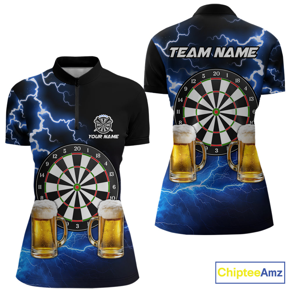 Blue Funny Beer Darts Shirt For Women Custom Lightning Darts Jersey Team Polo & 1/4 Zip TDM5858