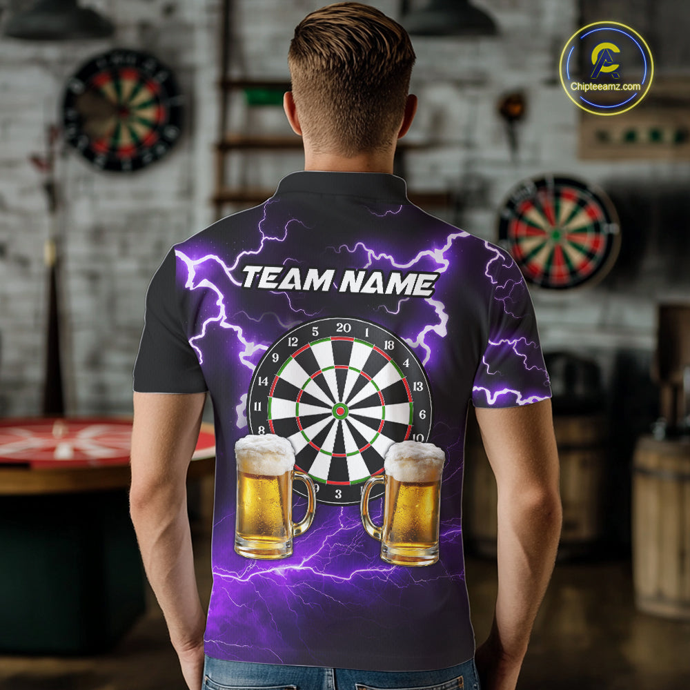 Purple Funny Beer Darts Shirt For Men Custom Lightning Darts Jersey Team Polo & 1/4 Zip TDM5859