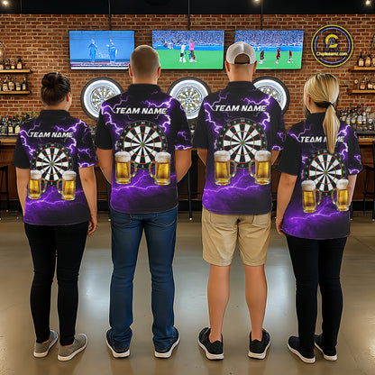 Purple Funny Beer Darts Shirt For Men Custom Lightning Darts Jersey Team Polo & 1/4 Zip TDM5859