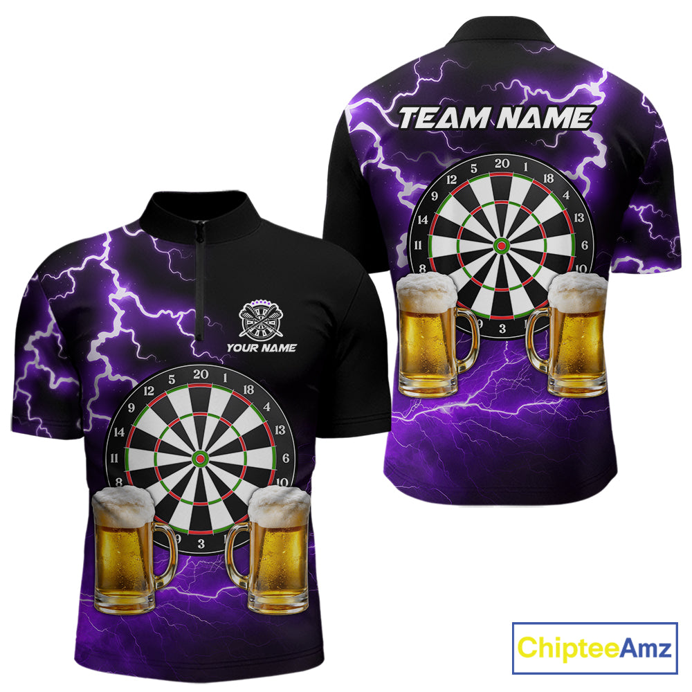 Purple Funny Beer Darts Shirt For Men Custom Lightning Darts Jersey Team Polo & 1/4 Zip TDM5859