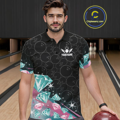 Funny Pink And Turquoise Diamonds Bowling Shirt For Men Custom Bowling Team Jersey TDM5860