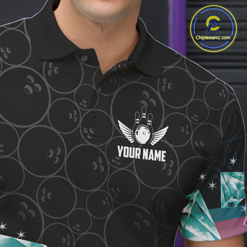 Funny Pink And Turquoise Diamonds Bowling Shirt For Men Custom Bowling Team Jersey TDM5860