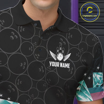 Funny Pink And Turquoise Diamonds Bowling Shirt For Men Custom Bowling Team Jersey TDM5860