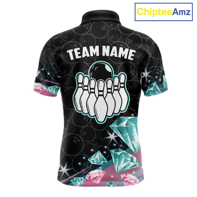 Funny Pink And Turquoise Diamonds Bowling Shirt For Men Custom Bowling Team Jersey TDM5860