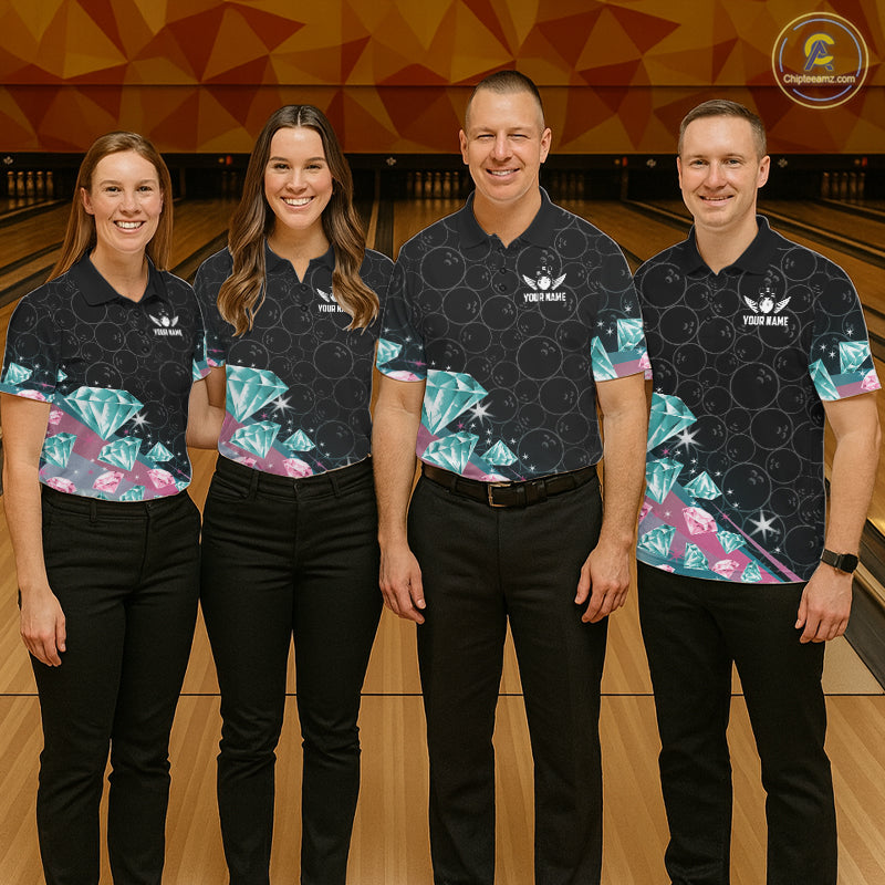 Funny Pink And Turquoise Diamonds Bowling Shirt For Men Custom Bowling Team Jersey TDM5860