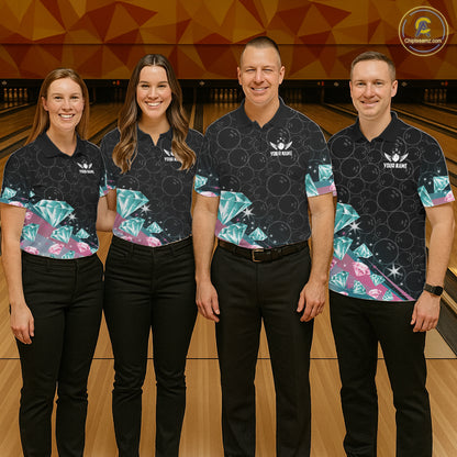 Funny Pink And Turquoise Diamonds Bowling Shirt For Men Custom Bowling Team Jersey TDM5860