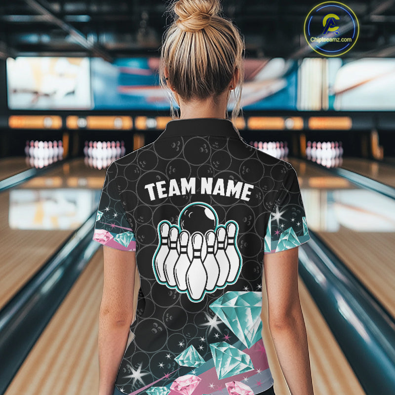 Funny Pink And Turquoise Diamonds Bowling Shirt For Women Custom Bowling Team Jersey TDM5860