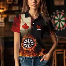 Load image into Gallery viewer, Personalized Retro Canada Flag Flame Dartboard Darts Shirts For Women, Patriotic Canadian Dart Jersey TDM3675