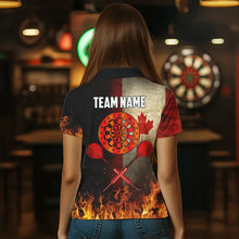 Load image into Gallery viewer, Personalized Retro Canada Flag Flame Dartboard Darts Shirts For Women, Patriotic Canadian Dart Jersey TDM3675
