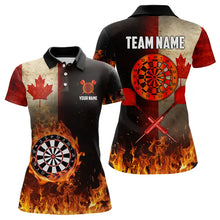 Load image into Gallery viewer, Personalized Retro Canada Flag Flame Dartboard Darts Shirts For Women, Patriotic Canadian Dart Jersey TDM3675