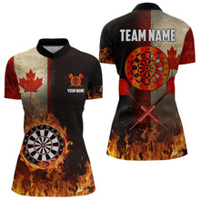 Load image into Gallery viewer, Personalized Retro Canada Flag Flame Dartboard Darts Shirts For Women, Patriotic Canadian Dart Jersey TDM3675