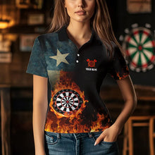 Load image into Gallery viewer, Personalized Retro Texas Flag Flame Dartboard Darts Shirts For Women, Patriotic Texas Dart Jerseys TDM3677