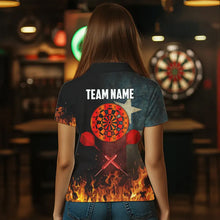 Load image into Gallery viewer, Personalized Retro Texas Flag Flame Dartboard Darts Shirts For Women, Patriotic Texas Dart Jerseys TDM3677