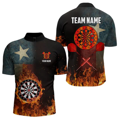 Personalized Retro Texas Flag Flame Dartboard Darts Shirts For Men, Patriotic Texas Dart Jerseys TDM3677
