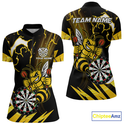 Yellow Black Funny Bee Thunder Lightning Darts Shirt For Women Custom Dart Team Jersey Polo, 1/4 Zip TDM6015