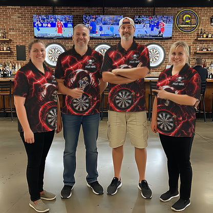 Red Grim Reaper Skull Thunder Lightning Darts Shirt For Women Custom Darts Jersey Team Polo & 1/4 Zip TDM6467