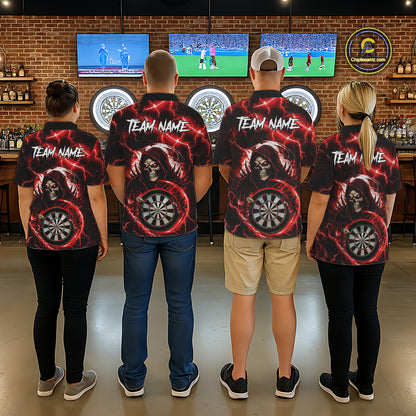 Red Grim Reaper Skull Thunder Lightning Darts Shirt For Women Custom Darts Jersey Team Polo & 1/4 Zip TDM6467