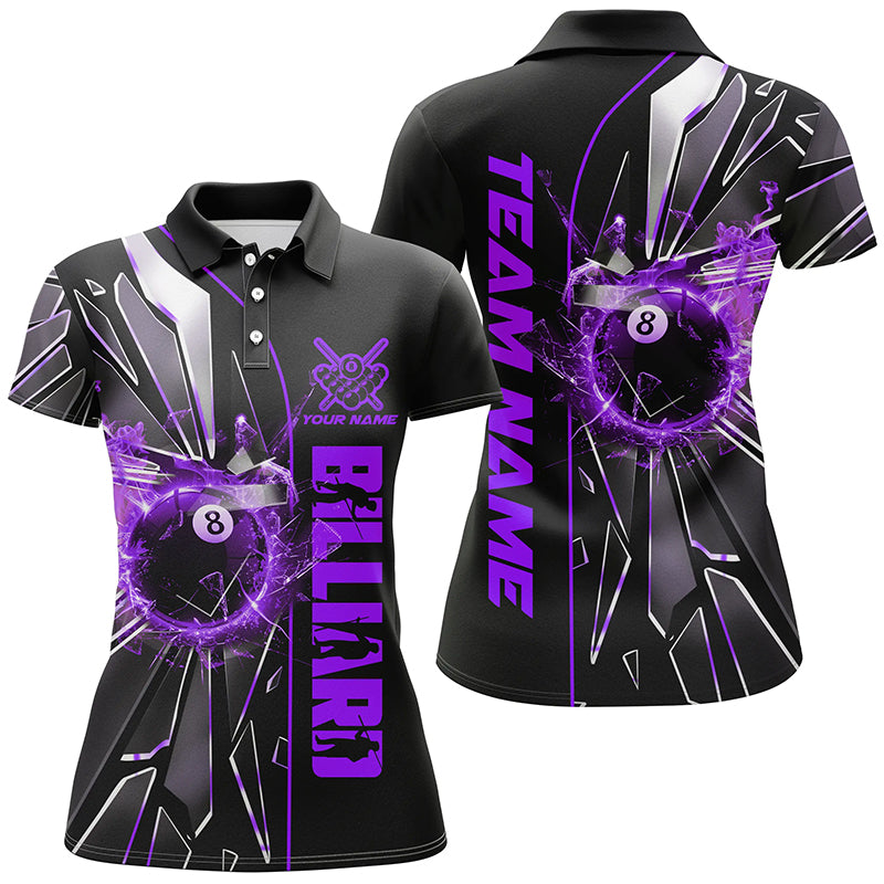 Personalized Purple Glass Crack 8 Ball Billiard Women Polo & Quarter-Zip Shirts, 8 Ball Pool Jerseys TDM1736