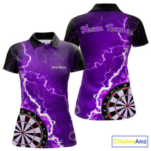 Load image into Gallery viewer, Custom purple lightning darts team jersey polo shirt with left chest pocket for women, personalized lightning dart league shirt.