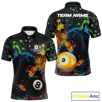 Colorful Splash Panther 8 Ball & 9 Ball Billiard Shirt For Men Custom Funny Pool Team Jersey TDM5381