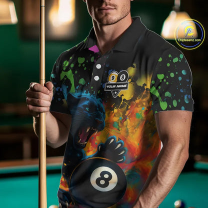 Colorful Splash Panther 8 Ball & 9 Ball Billiard Shirt For Men Custom Funny Pool Team Jersey TDM5381