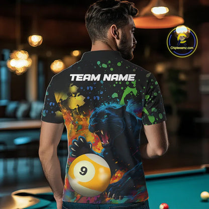 Colorful Splash Panther 8 Ball & 9 Ball Billiard Shirt For Men Custom Funny Pool Team Jersey TDM5381