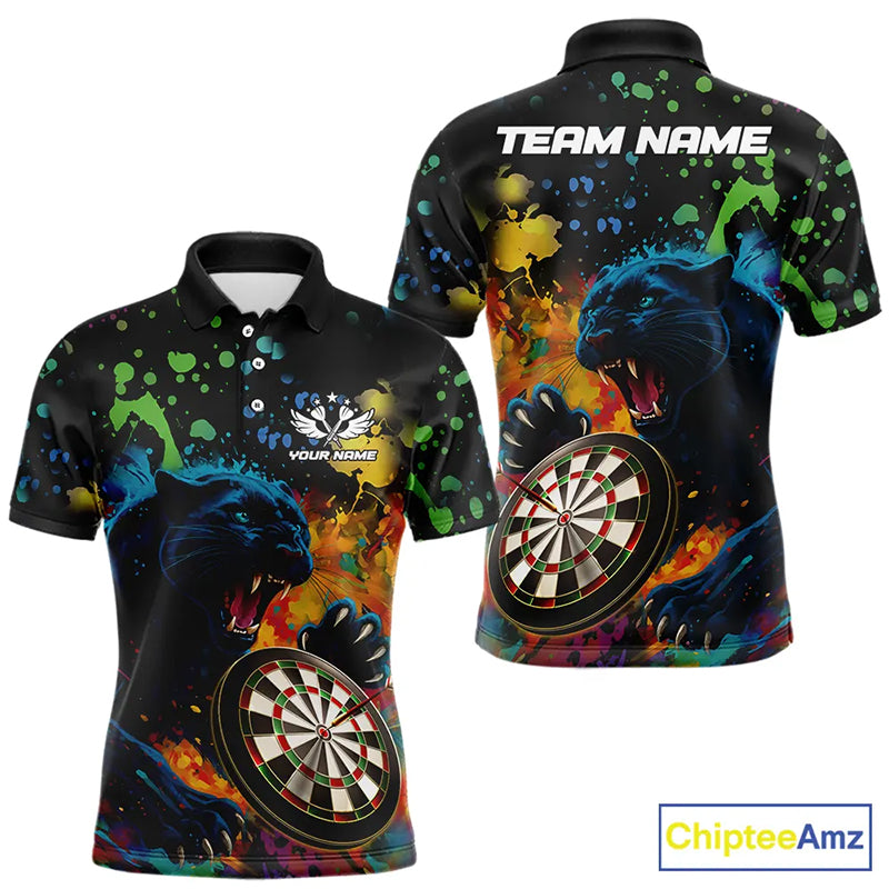 Personalized Colorful Splash Panther Darts Shirt For Men Custom Darts Jersey Team Polo & 1/4 Zip TDM5382