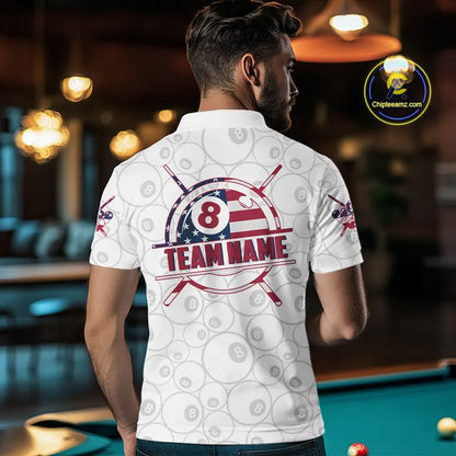American Flag 8 Ball Billiard Jersey For Men Custom Patriotic Billiard Shirt Team Polo & 1/4 Zip TDM5383