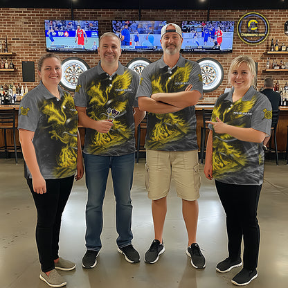 Personalized Phoenix Flame Darts Shirt For Men Custom Darts Team Jersey Polo & 1/4 Zip |Yellow TDM5650