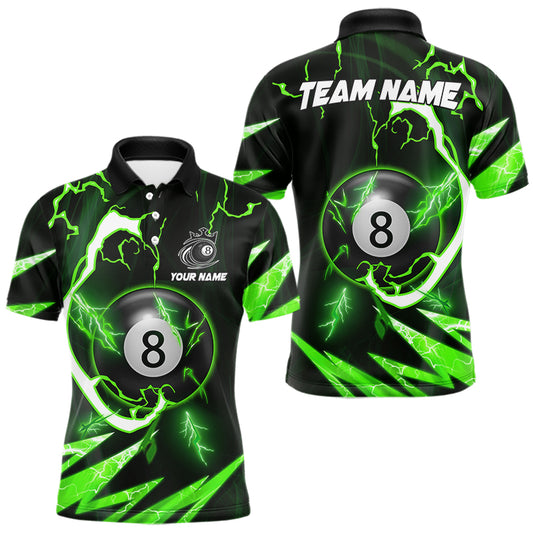 Personalized Green 8 Ball Pool Billiard Shirts For Men Custom Thunder Lightning Pool Jerseys TDM5877