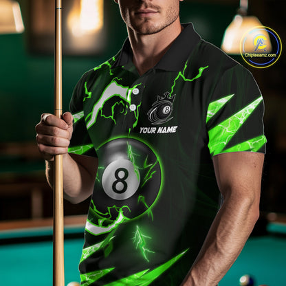Personalized Green 8 Ball Pool Billiard Shirts For Men Custom Thunder Lightning Pool Jerseys TDM5877