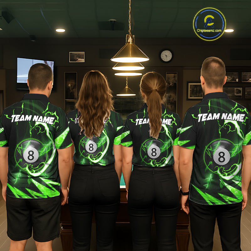 Personalized Green 8 Ball Pool Billiard Shirts For Men Custom Thunder Lightning Pool Jerseys TDM5877