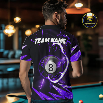Personalized Purple 8 Ball Pool Billiard Shirts For Men Custom Thunder Lightning Pool Jerseys TDM5878