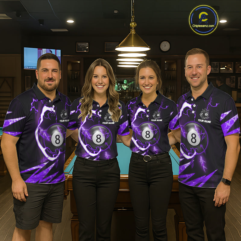 Personalized Purple 8 Ball Pool Billiard Shirts For Women Custom Thunder Lightning Pool Jerseys TDM5878