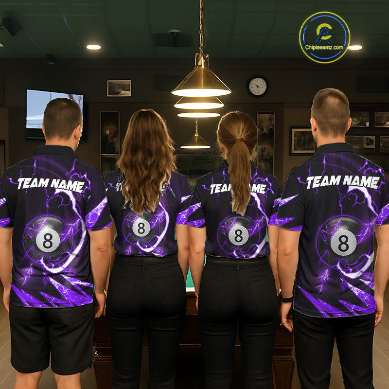 Personalized Purple 8 Ball Pool Billiard Shirts For Women Custom Thunder Lightning Pool Jerseys TDM5878