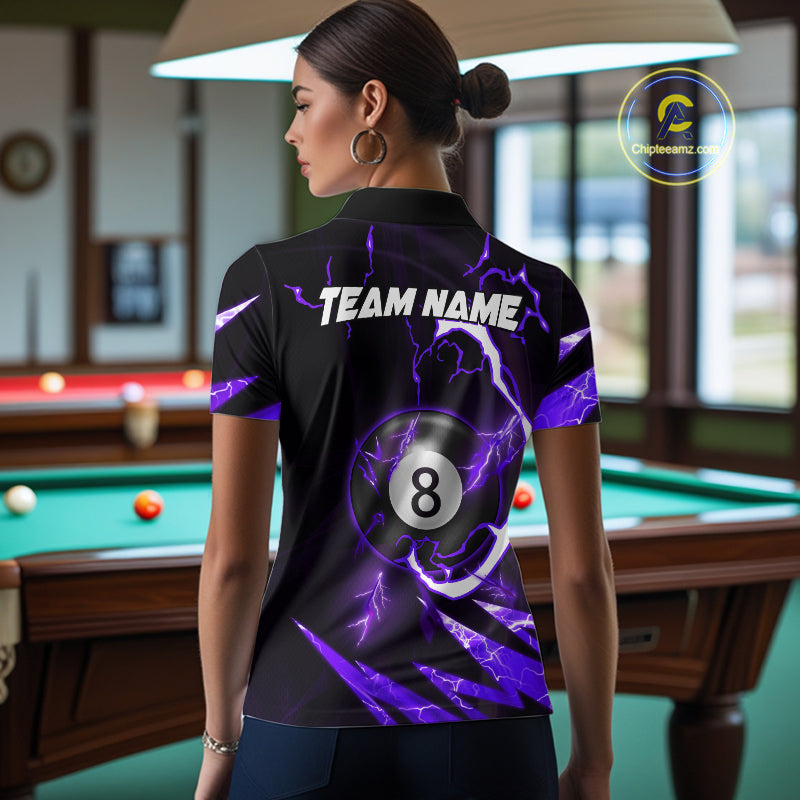 Personalized Purple 8 Ball Pool Billiard Shirts For Women Custom Thunder Lightning Pool Jerseys TDM5878