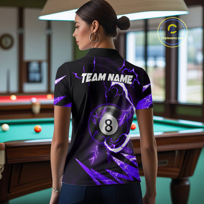 Personalized Purple 8 Ball Pool Billiard Shirts For Women Custom Thunder Lightning Pool Jerseys TDM5878