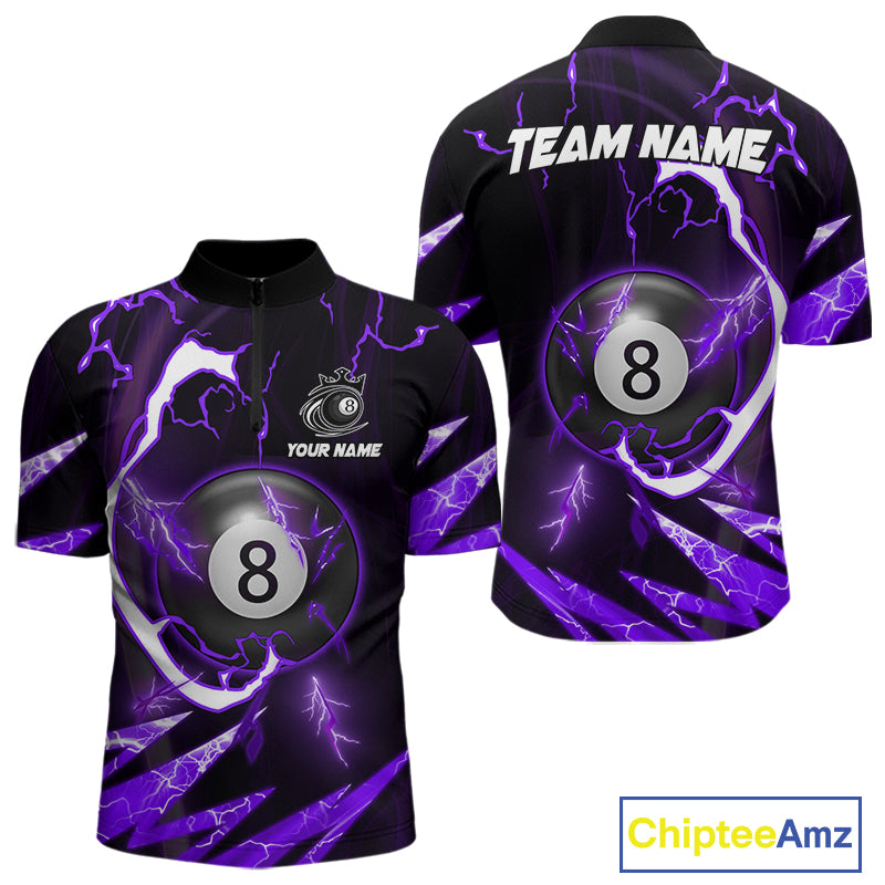Personalized Purple 8 Ball Pool Billiard Shirts For Men Custom Thunder Lightning Pool Jerseys TDM5878