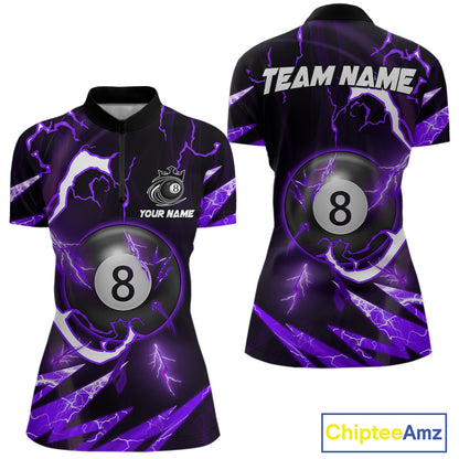 Personalized Purple 8 Ball Pool Billiard Shirts For Women Custom Thunder Lightning Pool Jerseys TDM5878