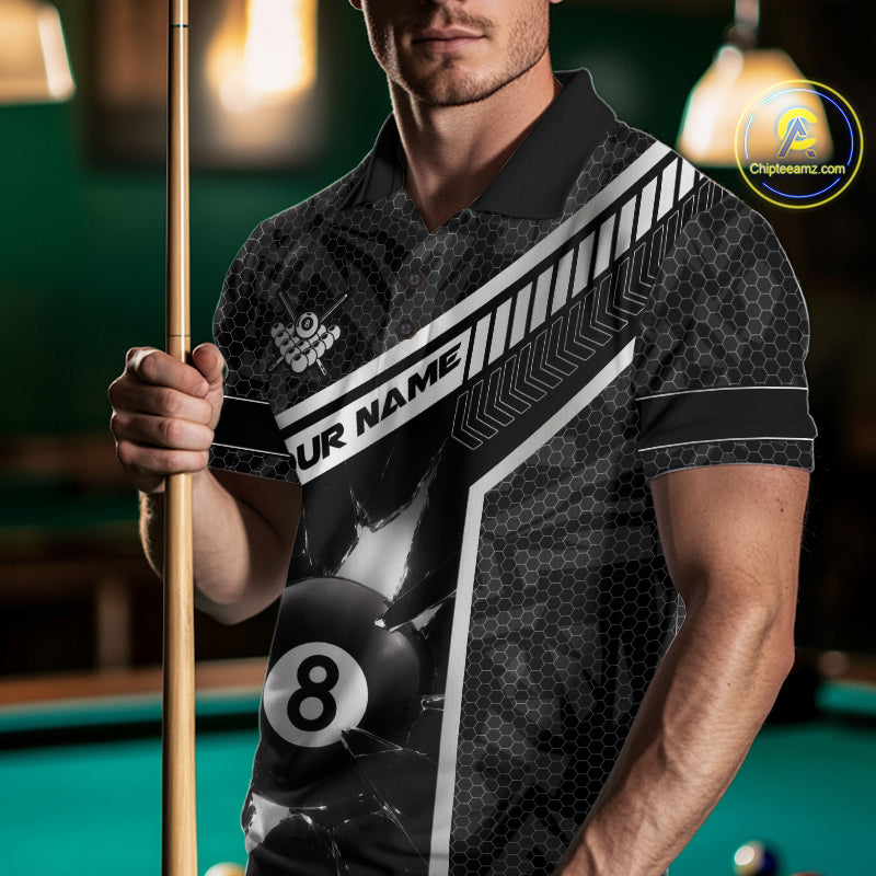 Black And White 8 Ball Break Glass Billiard Shirt For Men Custom Pool Team Jersey Polo & 1/4 Zip TDM6252